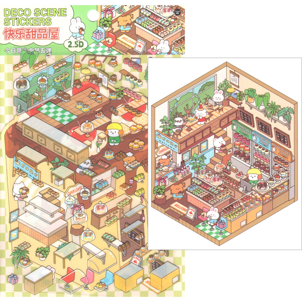 Isometric Room Stickers, Cute Animal Bakery Scene, Adorabilities